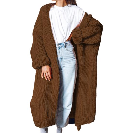 Свитер-кардиган с открытой вышивкой, морозостойкий теплый кардиган, однотонный стиль, свитер длиной до середины икры, пальто, повседневная одежда