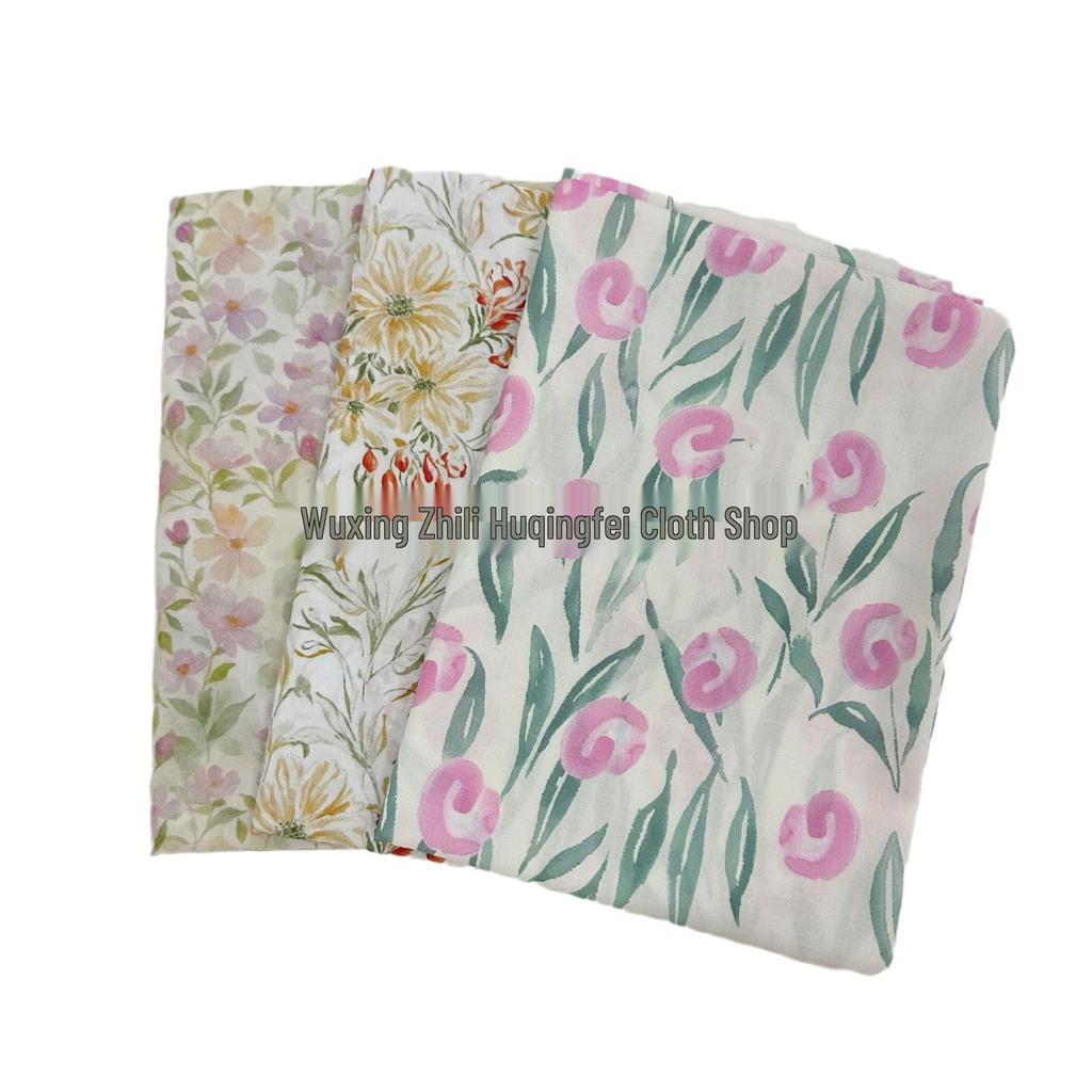 100% Cotton 60 Count Digital Print Korean Style Floral Fabric for Women's and Children's Dresses, Homewear, Tablecloths, and Bags