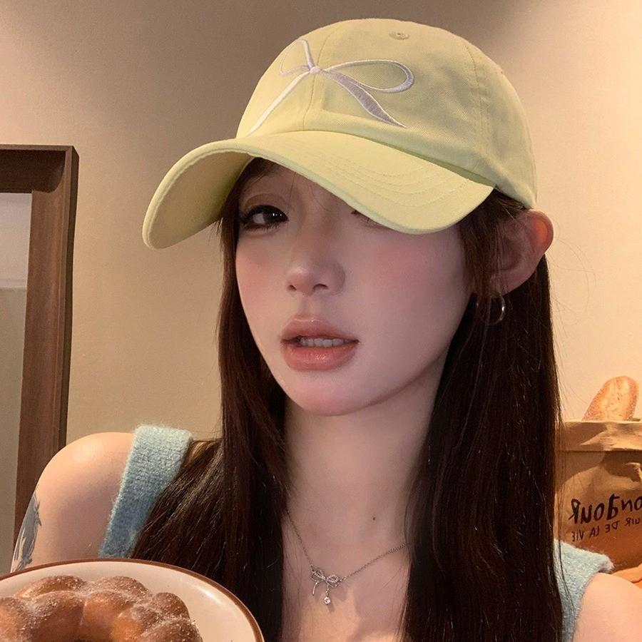 Elegant Cotton Summer Baseball Cap With Adorable Bow Embroidery For Women