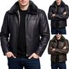 Men's Winter Solid Color Plus Velvet Leather Jacket Men's Casual Jacket
