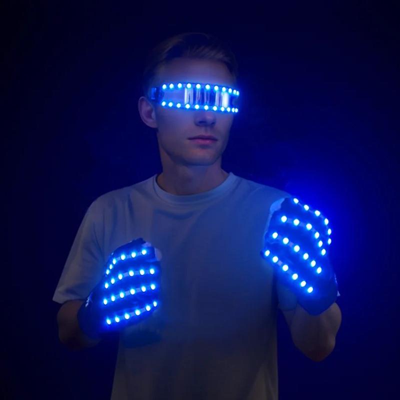 1set LED Stage Performance Supplies LED Glasses&LED Gloves New Year Luminous Glasses With Gloves Carnival Festival Props
