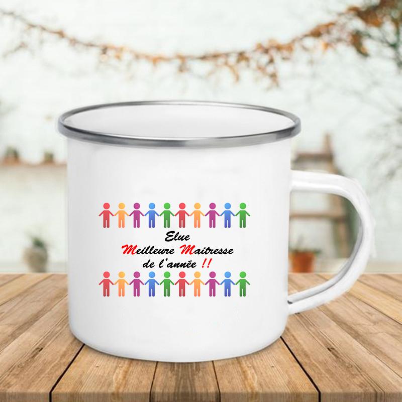 Creative Coffee Mugs French Print Enamel Mug Tea Drinks Dessert Breakfast Milk Cup Handle Drinkware Cups Best Gifts for Teacher