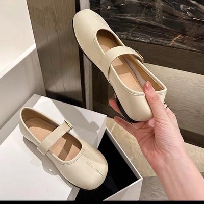 Версия из овчины~ туфли Doudou с круглым носком женские 2025 новые поздний вечерний ветер французские туфли Мэри Джейн универсальные туфли-лодочки с мелким вырезом