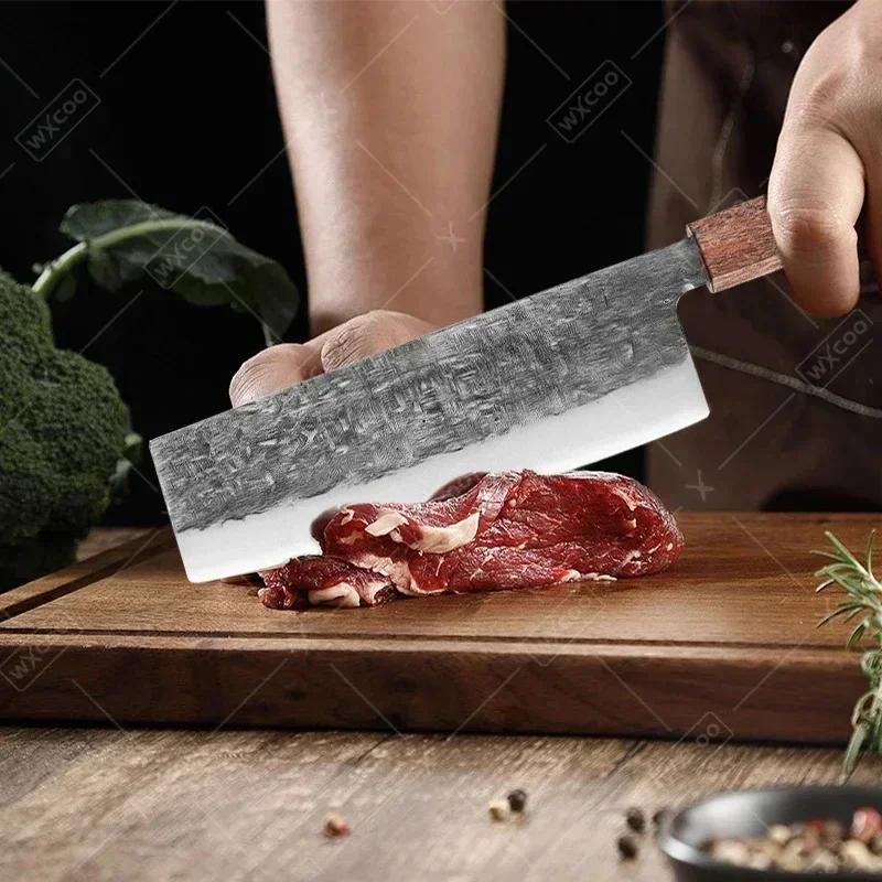 WXCOO High Carbon Steel Chef Knife Japanese Professional Kiritsuke Kitchen Knives Sharp Meat Cleaver Handmade Butcher Knife