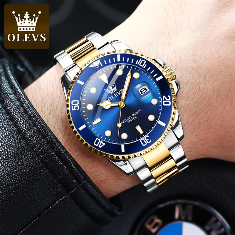OLEVS Luxury Sport Man Watch Military Waterproof Luminous Date Week Men Watch Stainless Steel Quartz Men's Watches Male Clock