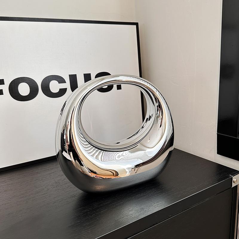 Золотая вечерняя сумочка для женщин из ПВХ, сумка на запястье, для званого ужина, свадьбы, клатч с круглой ручкой, роскошная дизайнерская сумочка