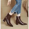High-heeled Boots Women's Pointed Short Boots Skinny Boots New Autumn and Winter Brown Boots Thick Heel Mid-leather Boots