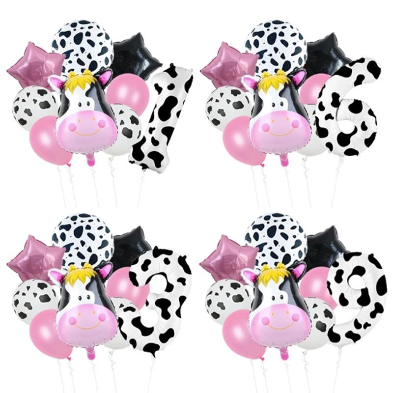 Temu Cow 40-Inch Digital Aluminum Film Balloon Set Black And White Farm Theme Birthday Decoration Balloon
