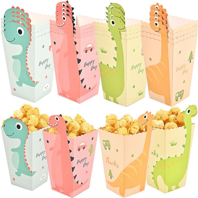 12pcs Dinosaur Popcorn Box Treat Kids Birthday Cookie Box Jungle Party Baby Shower Favors Popcorn Box For Packaging Event Party