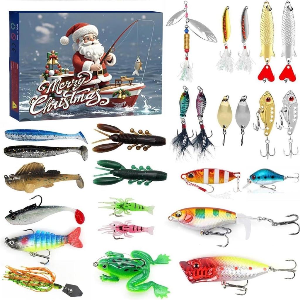 24pc Advent Calendar Fishing Christmas Countdown, Fishing Tackle Advent Calendar For FishAdult Men Teen Boys, Xmas Surprise Gift