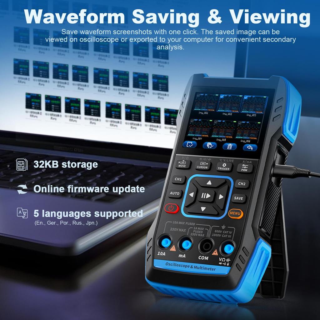 Осциллограф-мультиметр DDS-генератор 3-в-1, 2 канала, полоса пропускания 10 МГц, частота дискретизации 50 Мвыб/с, 9999 отсчетов, измеритель переменного и постоянного тока, 2C23T