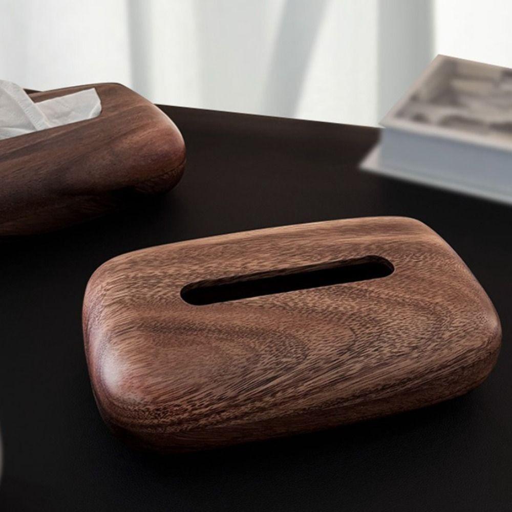 Vintage Tissue Dispenser Smooth-surfaced Tissue Paper Holder Modern Walnut Tissue Box  Bath Room