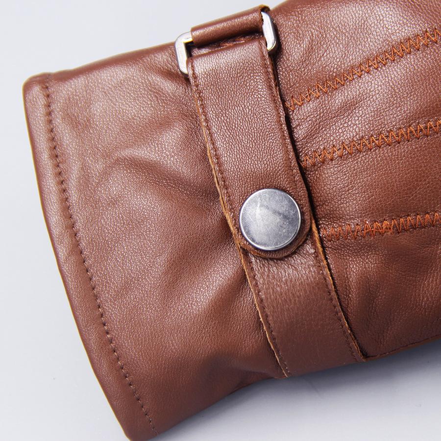 Men Leather Gloves Sheepskin Warm Thickening Cashmere Thin Winter Cycling Korean Version Refers To Men Gloves