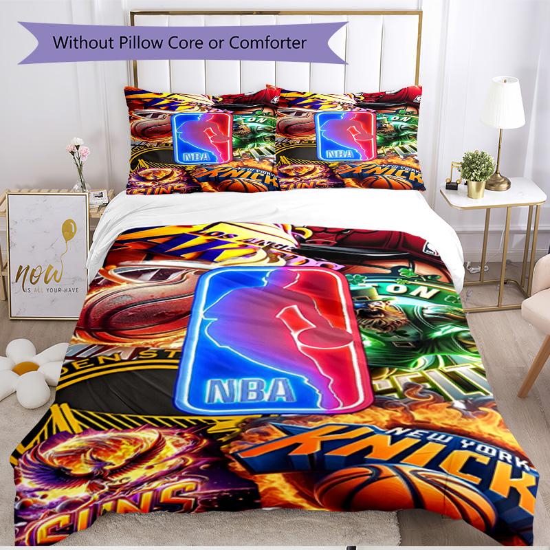 3pcs Duvet Cover Set (1*Duvet Cover + 2*Pillowcase, Without Core), NBA basketball Print Soft All‑Season Bedding Set, Home Bedroom Decor Gift