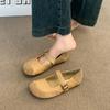 2024 Модная обувь для женщин с пряжкой, женские балетки, весна-осень, круглый носок, твердая подошва, повседневные удобные балетки, неглубокие туфли
