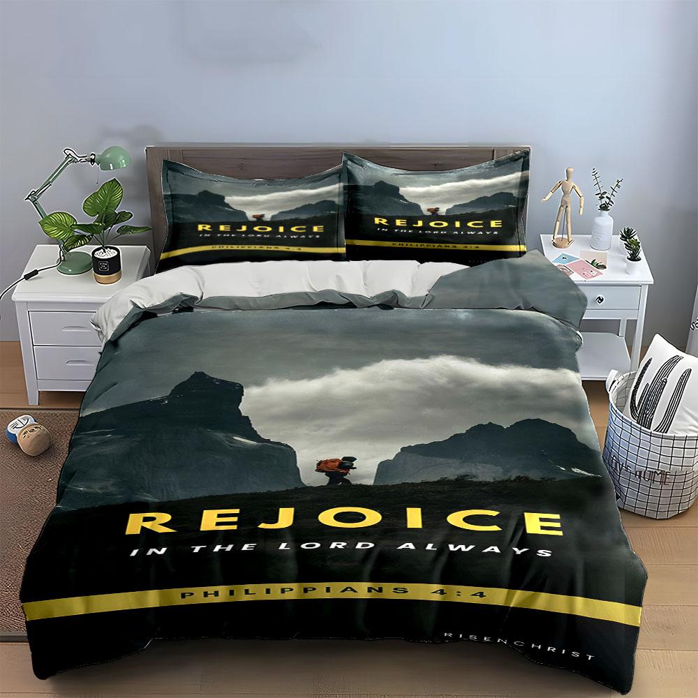 Mountain landscape, scripture text Bedding sets Duvet cover sets Duvet covers Pillowcases(1 * Duvet Cover 2 * Pillowcases without duvet insert)