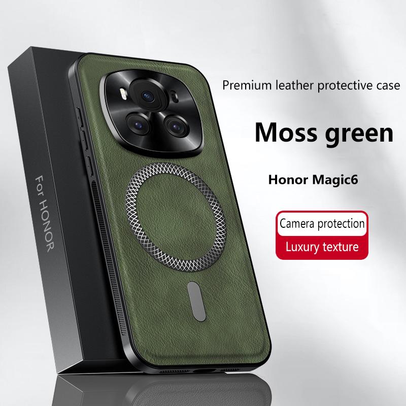 Для Honor Magic 6 и Magic 6 Pro Чехол Магнитный Элегантный Кожаный Износостойкий Объектив Полностью Закрытый Нескользящий Защита Края Рамка