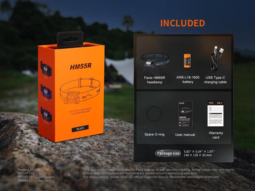 Fenix HM55R Max 1200 Aluminum IP68 Compact and for Working In Outdoor and Trail Running Headlamp, Lumens, Type-C Rechargeable, Construction,