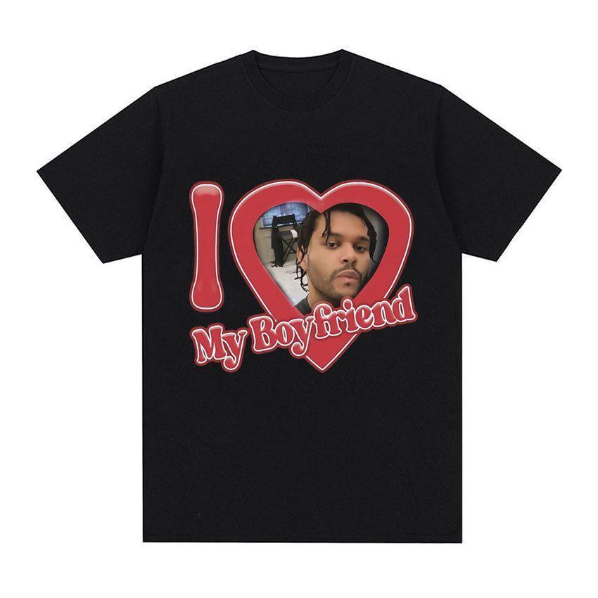 Music Fan Gift T Shirt I Love My Boyfriend Red Heart Frame Celebrity Portrait Retro Y2k Ins Trendy Unisex Cotton Oversized Tops