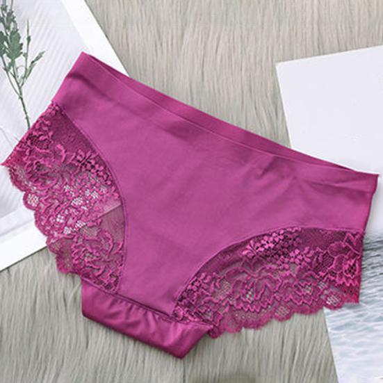 Женские однотонные трусы со средней посадкой, прозрачные кружевные трусы с вышивкой, бесшовные трусики из ледяного шелка, нижнее белье