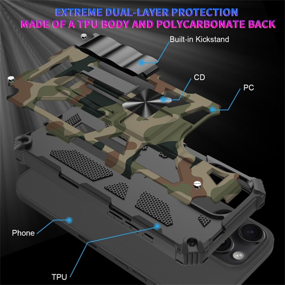 For iPhone 16 Pro Case Kickstand Camouflage Anti-Drop TPU+PC Phone Cover