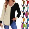 Women'S Puff Long Sleeve Shirts Pleated V Neck Fall Tunic Long Sleeve Printed Tops