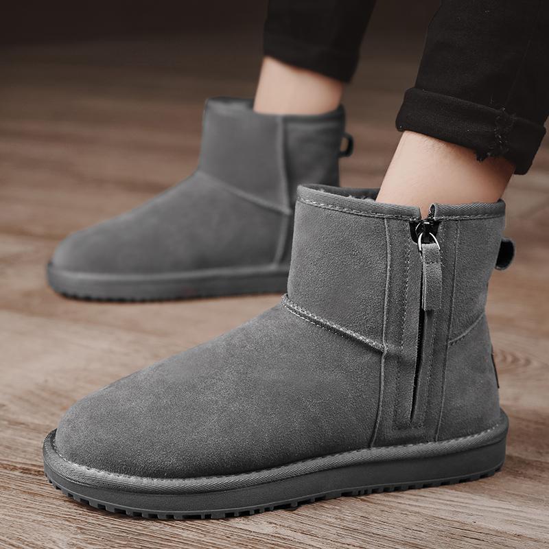 Мужские новые классические мужские зимние короткие ботинки из натуральной замши с меховой подкладкой, плюшевые утепленные нескользящие удобные ботинки