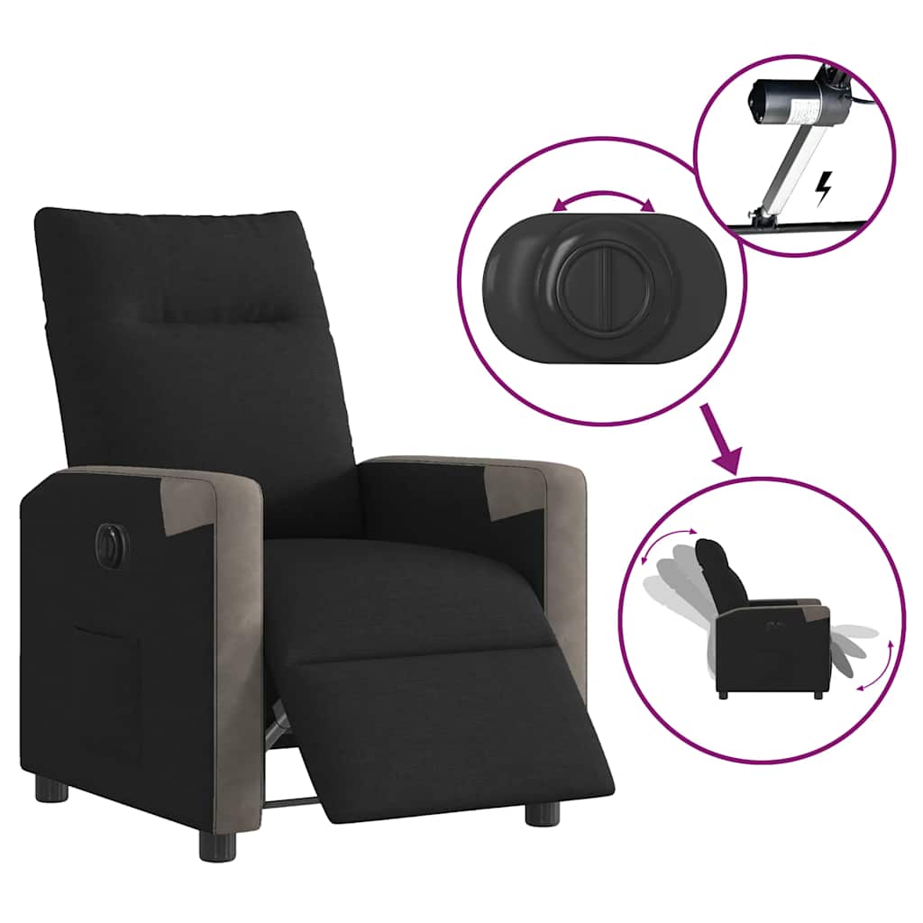 Electric Recliner Chair Black Fabric
