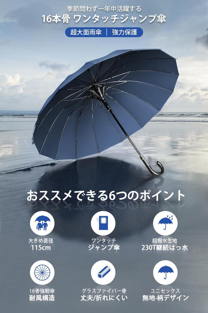 Long Umbrella with 16 Sturdy 115cm Fiberglass Automatic Teflon Super Heavy Rainy Season Recessed Suitable for Men and Sun and Includes Storage Cover