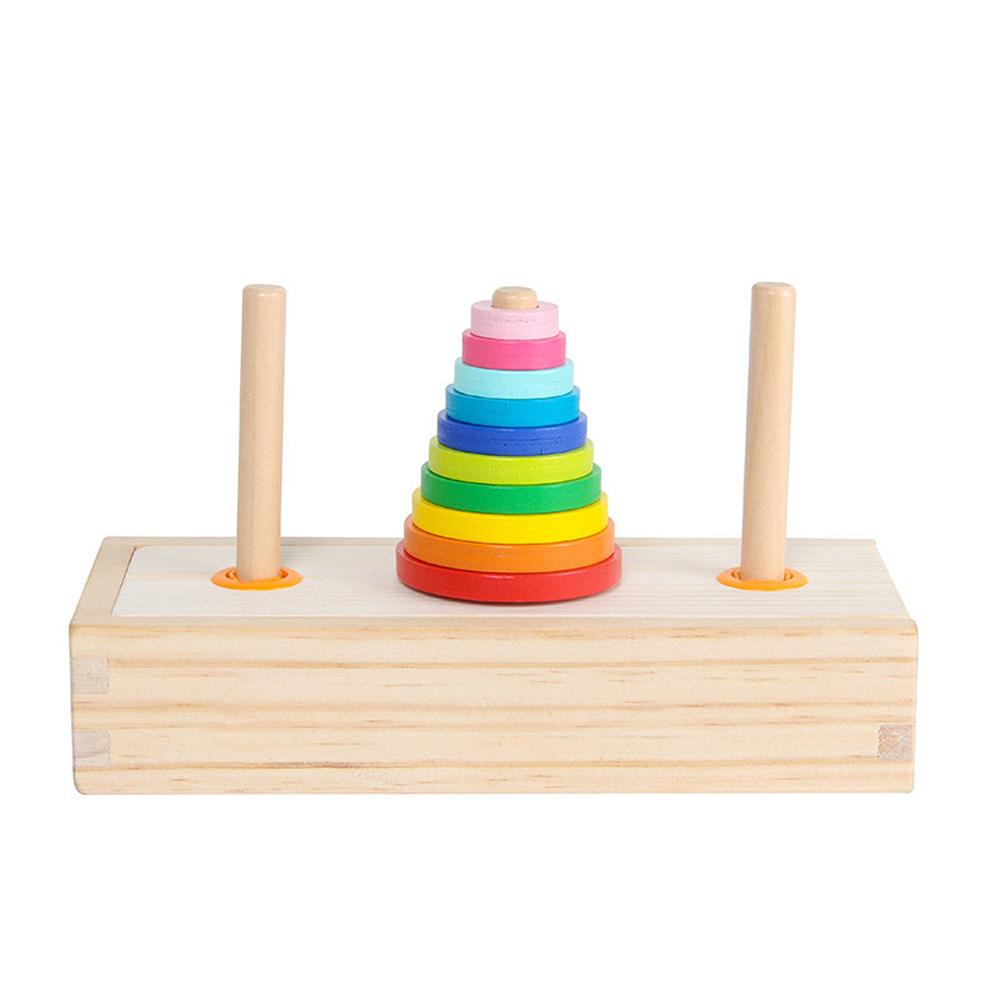 10 Rings Wooden Puzzle Stack Tower Classic Mathematical Toy Educational Toys  Color Cognition