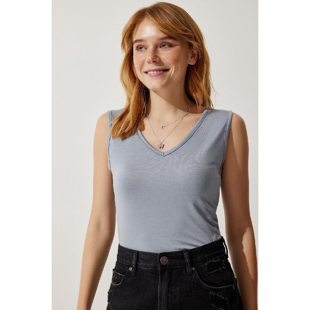 Deep Front Back V Neck Viscose Blouse Red