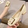 Women Fashion Pumps OL Square Buckle High Heels Shoes Ladies Decoration Leather Casual Shoes Big Size 35-43