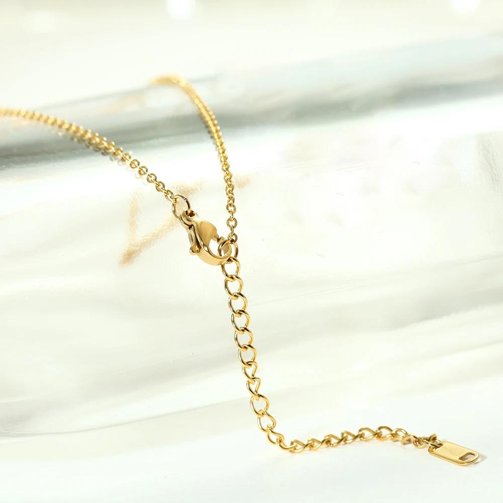 Stainless Steel Initial Necklace Gold Color Cut Letters Single Name Choker Necklace for Women Pendant Jewelry Gift