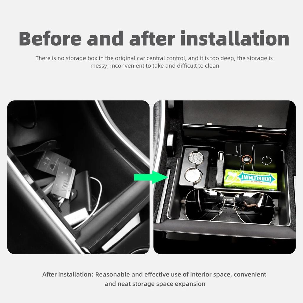 For Tesla Model 3 Storage Box Car Central Armrest Flocking/ABS Storage Box Organizer Model3 2022 Hub Cover Bag Accessories