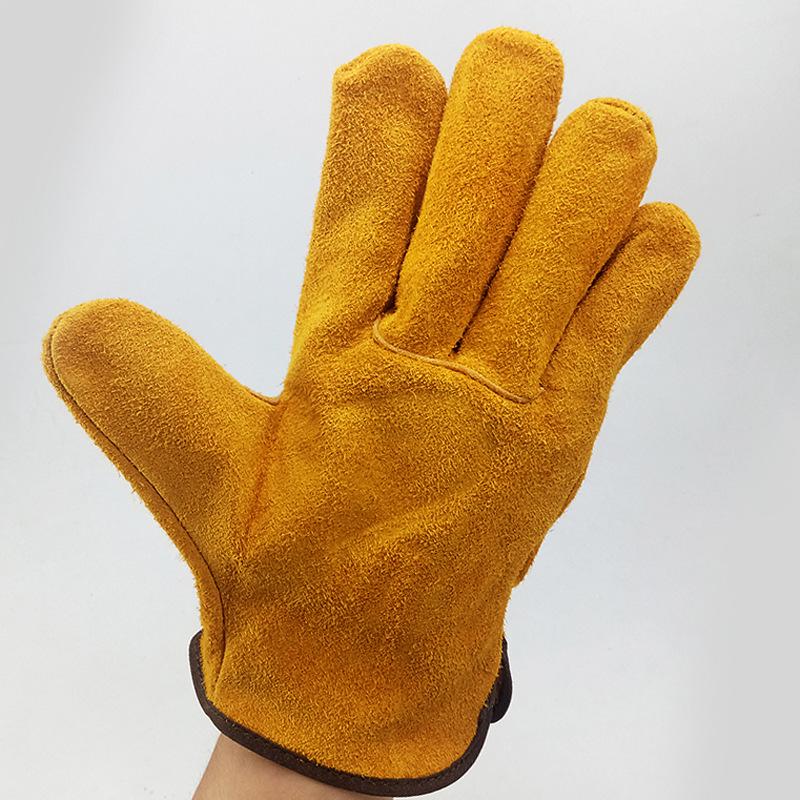 Золотистые термостойкие сварочные перчатки из коровьей кожи - Прочные, нескользящие, утепленные, двухслойная кожа для водителей и сварщиков