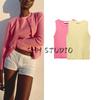 Spring New Women's Clothing Japanese Lazy Style Pure Color Sleeveless Round Neck Plain Stitch Knitting Tops 5755128