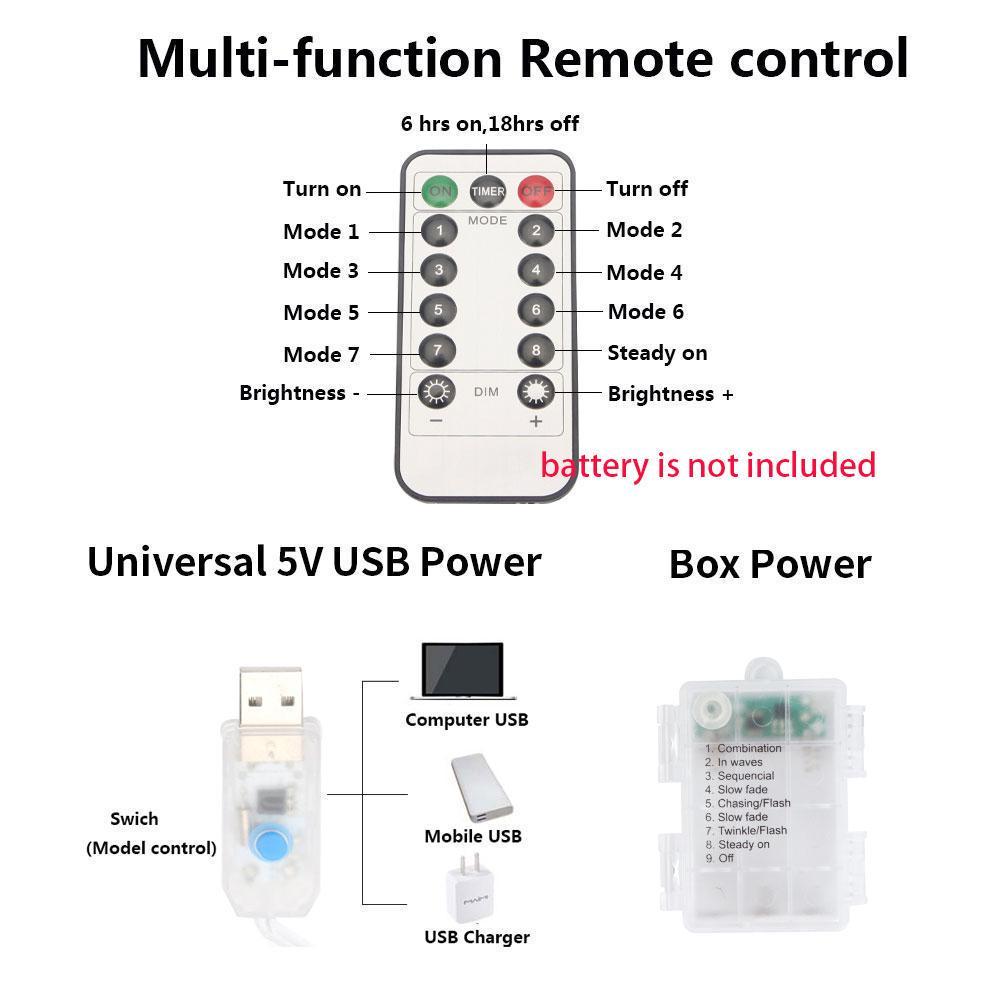Гирлянда LED огней на проволоке с пультом дистанционного управления для декора