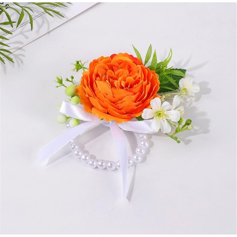 Simulated Rose Wrist Corsage Artificial Rose Wedding Boutonniere for Groom Bridesmaid Wedding Bridal Showers Proms
