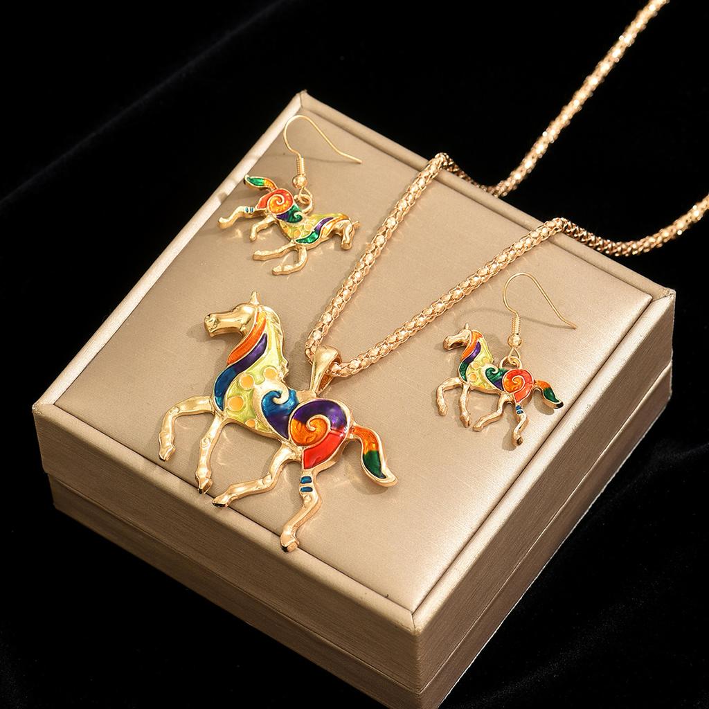 Animal Horses Pendant Necklaces Little Rainbow Horse Jewelry Colorful Enamel Horse Pendant Necklace for Women