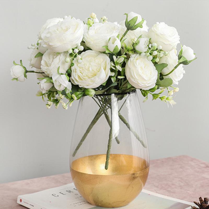 Букет из искусственных розовых пионов с 5 стеблями из шелковых цветов для украшения дома на свадьбу