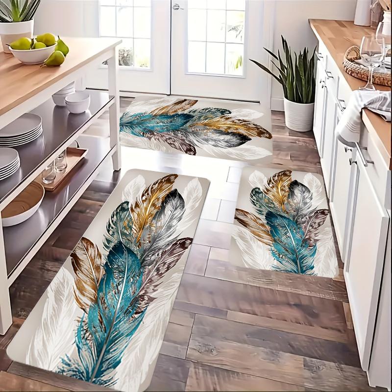 1 шт. роскошный красочный напольный коврик с рисунком перьев, мягкий противообрастающий противоскользящий водонепроницаемый коврик, для гостиной, кухни, спальни, прачечной