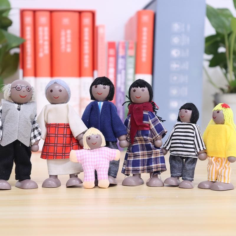 Симуляция Игра в домик Семья из семи кукол Игрушки Милые Четыре Детских Члена Семьи Роль Черная Шаровидная Голова