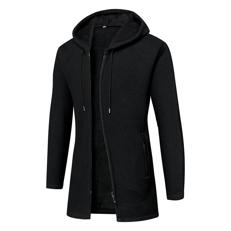 Men S Plus Size Mid Length Hooded Cardigan Knit Coat Winter Outerwear