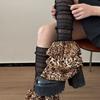 Winter Warm Ruffled Flared Leg Sleeve Leopard Print Tiered Piled Calf Socks Ruched Leg Warmer