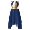 Kids Girls Color Block Asymmetrical Lyrical Contemporary Dance Dress Sleeveless Praise Dance Tunic