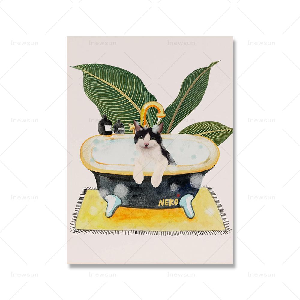 Портрет питомца, собака, кошка, постер и принт, для ванны, забавные дети, настенная живопись для ванной комнаты, холст, картина, подарочные фотографии, украшение для дома