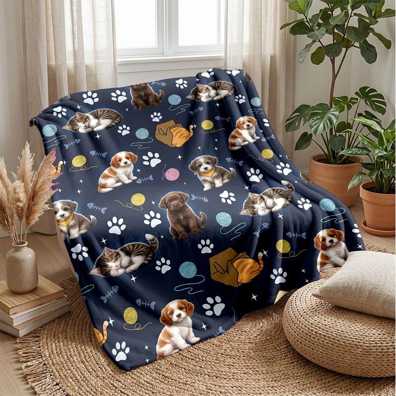 Paw Prints and Puppies Theme blanket Lightweight Warm Flannel Blanket Decorative Throw Blanket for Home Decoration