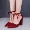 Sexy Pointed Toe Ladies Shoes Square High Heels Lace Up Women Pumps 2025 Wedding Strap Red Woman's Shoes Zapatos Mujer Size 43