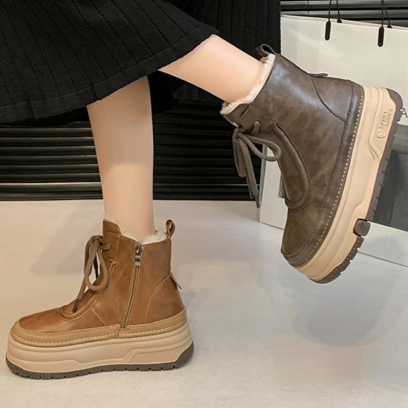 Ботильоны женские на платформе, модные зимние теплые плюшевые туфли, зимние повседневные удобные туфли, трендовые спортивные туфли на шнуровке для ходьбы, женские ботинки