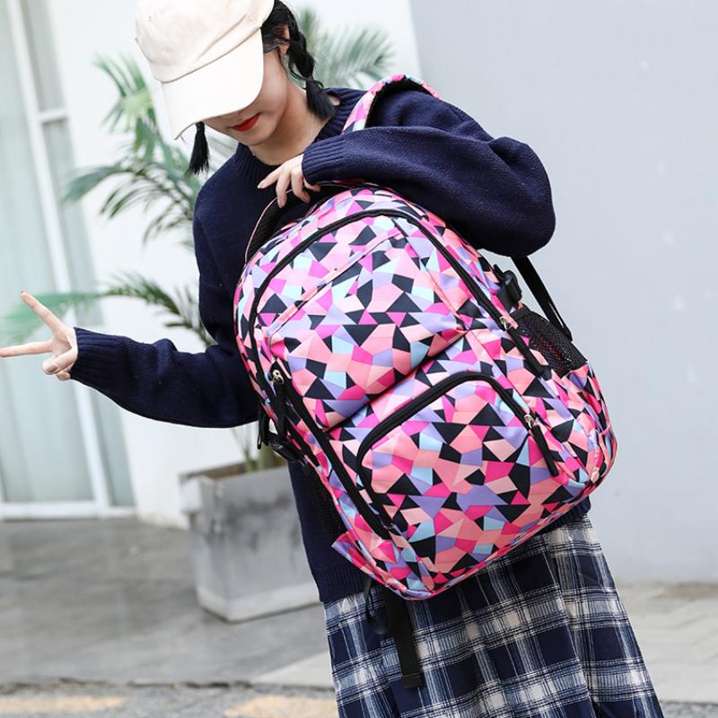 Модный рюкзак с геометрическим принтом для учеников начальной школы, легкий нейлоновый школьный рюкзак для девочек-подростков, портативный рюкзак для ноутбука